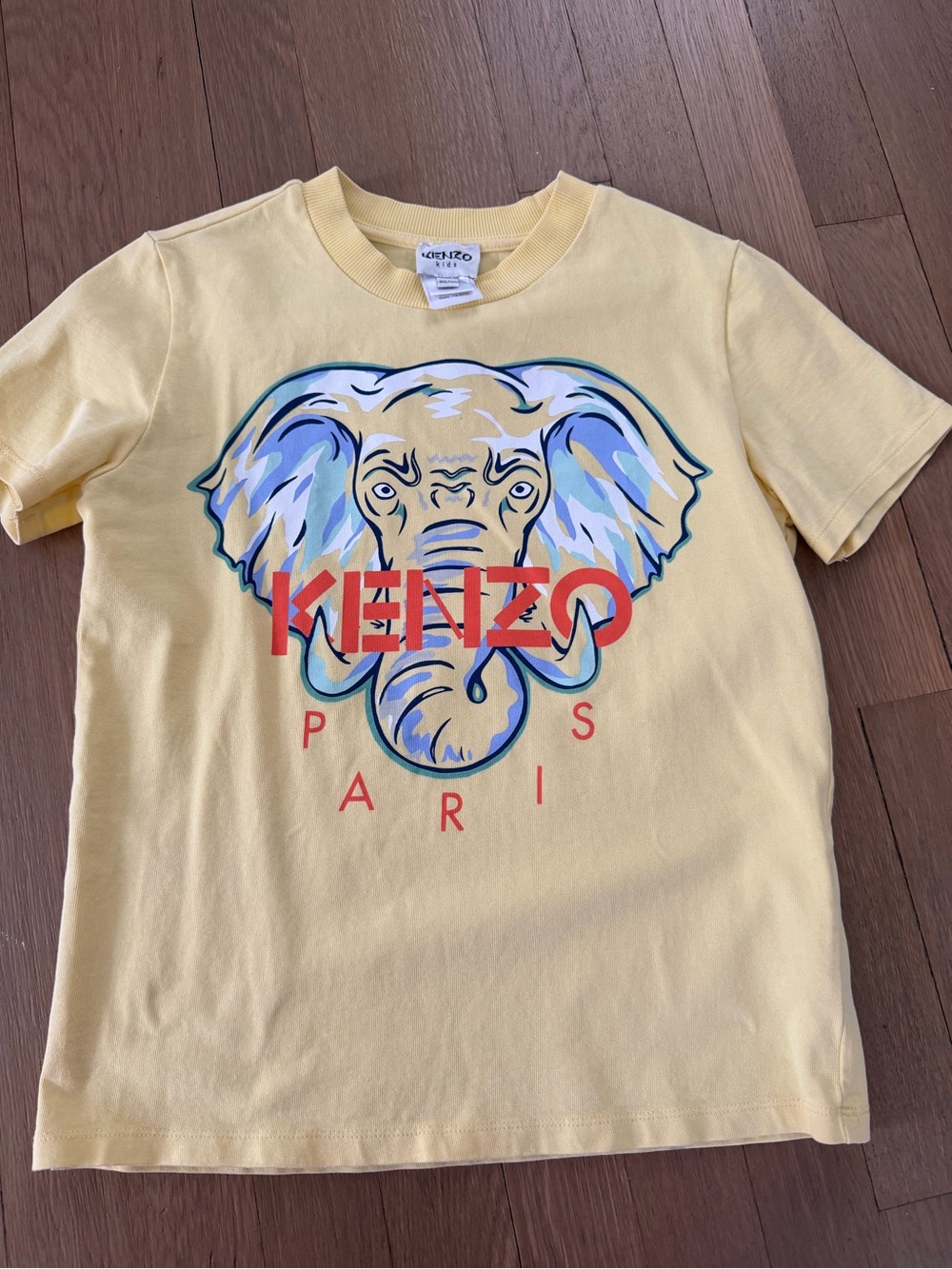Kenzo Yellow Tee with Multicolor Elephant Graphic